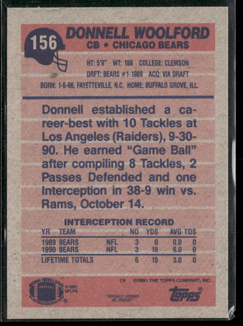 Donnell Woolford 1991 Topps #156 Chicago Bears
