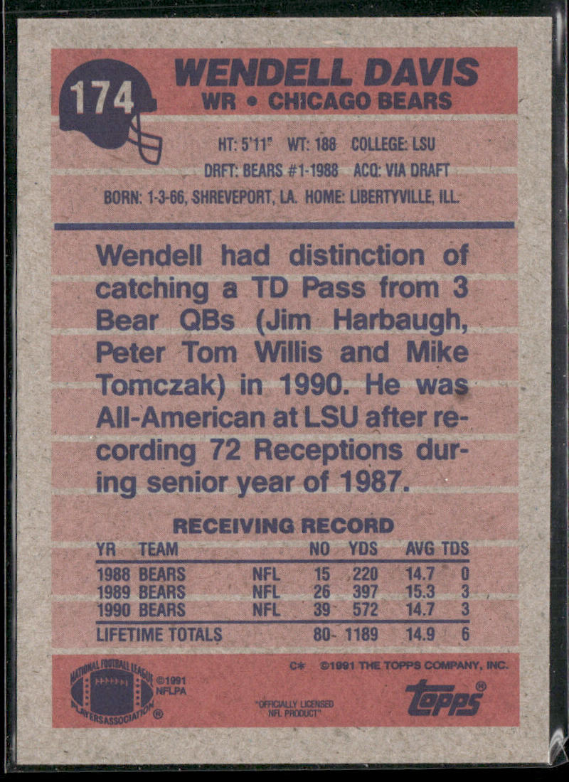 Wendell Davis 1991 Topps #174 Chicago Bears