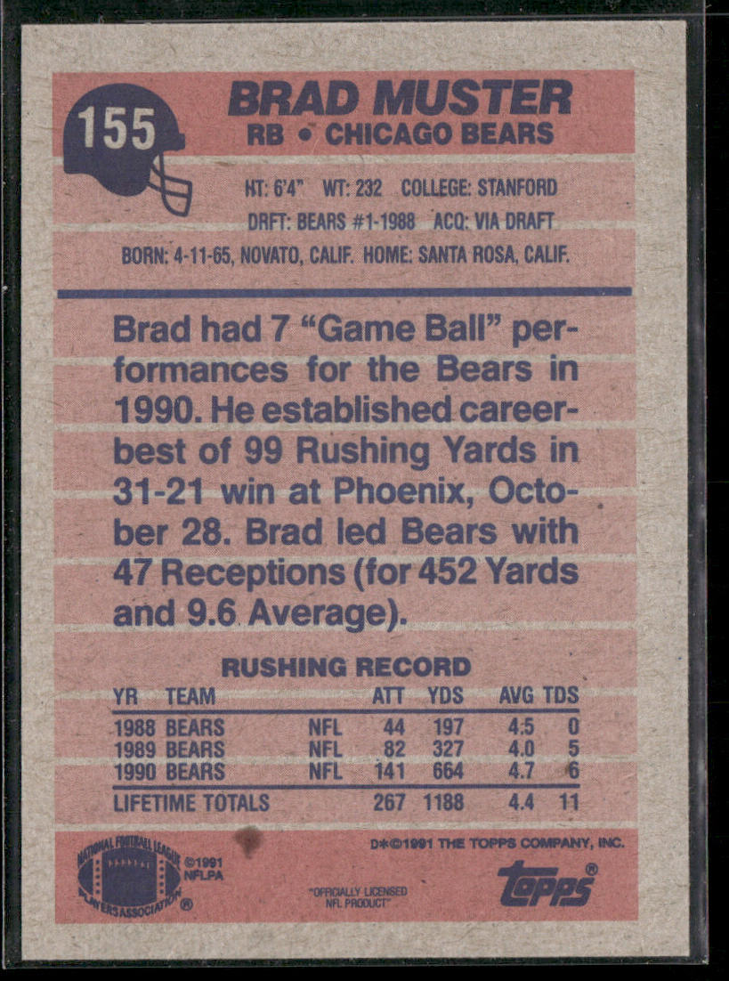 Brad Muster 1991 Topps #155 Chicago Bears