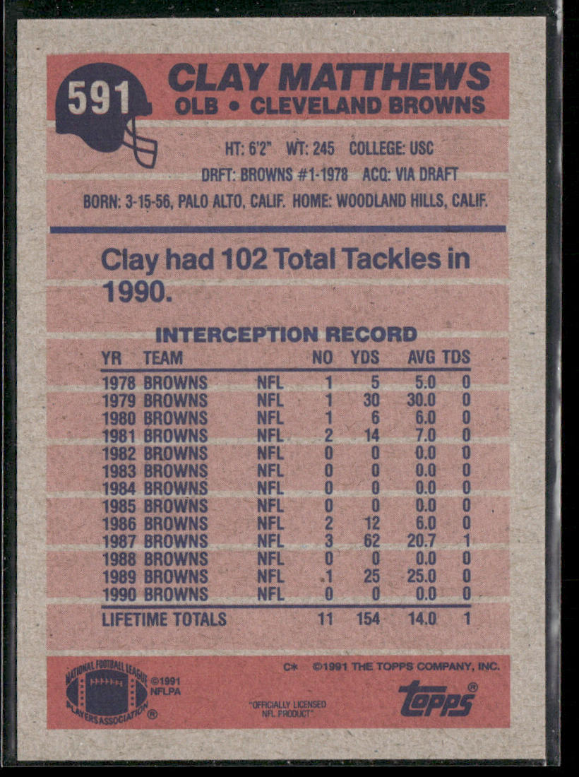 Clay Matthews 1991 Topps #591 Cleveland Browns