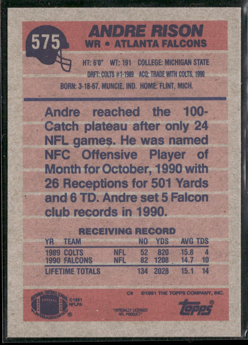 Andre Rison 1991 Topps #575 Atlanta Falcons