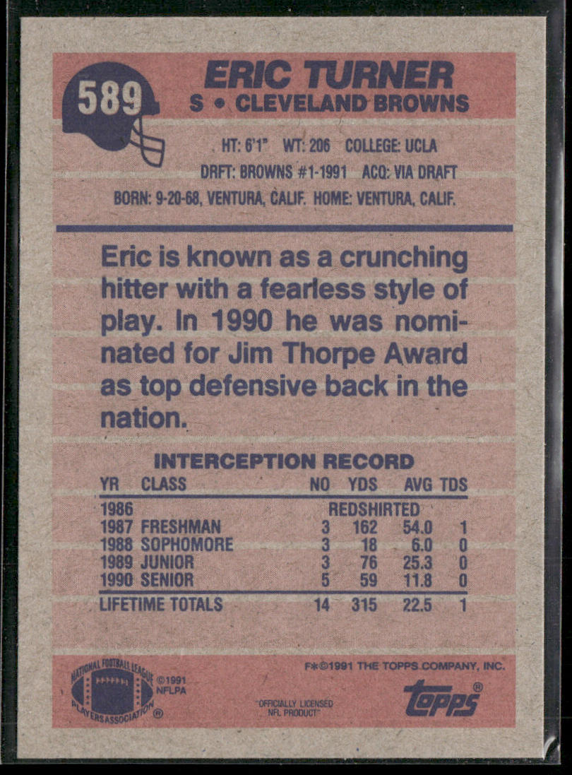 Eric Turner 1991 Topps #589b RC Cleveland Browns