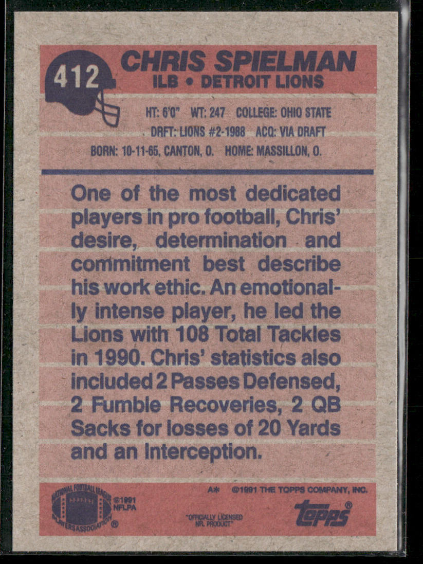 Chris Spielman 1991 Topps #412 Detroit Lions