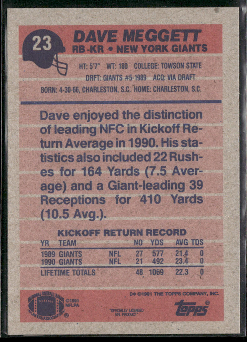 Dave Meggett 1991 Topps #23 New York Giants