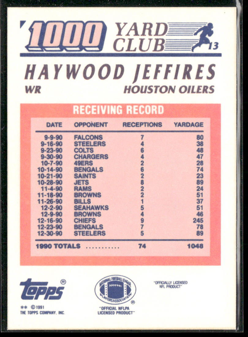 Haywood Jeffires 1991 Topps 1000 Yard Club #13 Houston Oilers