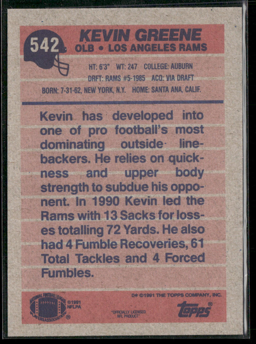 Kevin Greene 1991 Topps #542 Los Angeles Rams