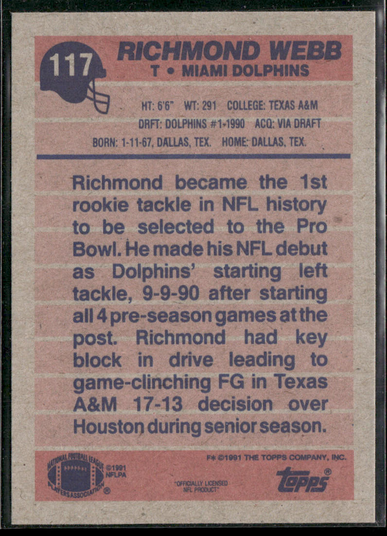 Richmond Webb 1991 Topps #117 Miami Dolphins