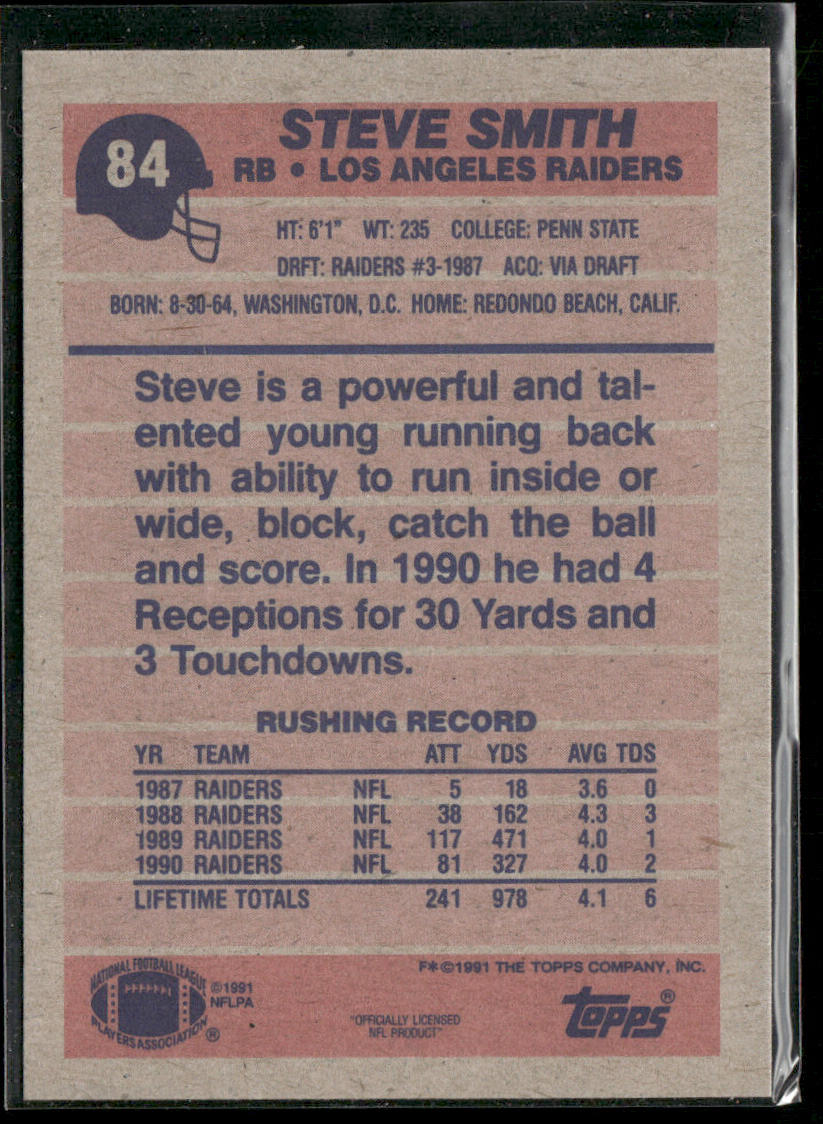Steve Smith 1991 Topps #84 Los Angeles Raiders