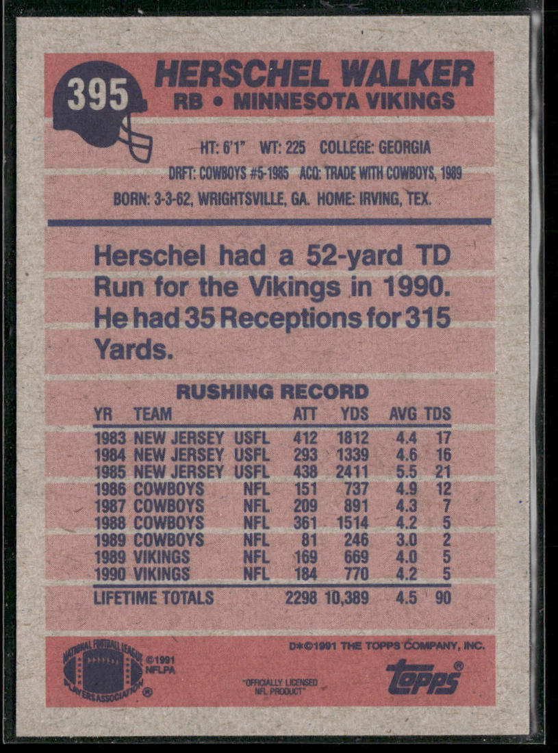 Herschel Walker 1991 Topps #395 Minnesota Vikings