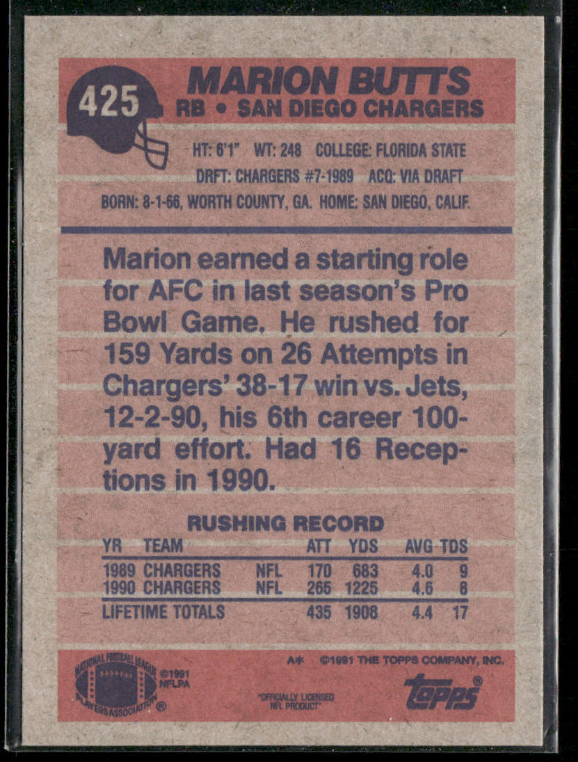 Marion Butts 1991 Topps #425 San Diego Chargers