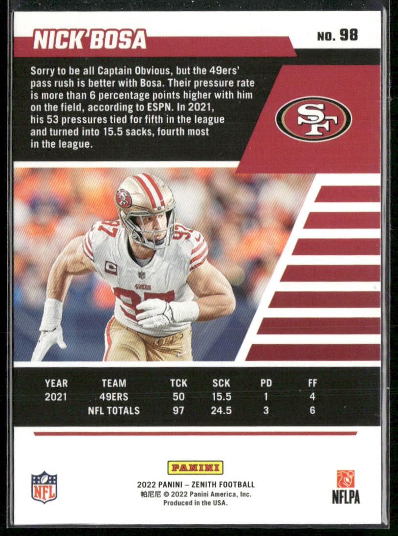Nick Bosa 2022 Zenith Retail #98 San Francisco 49ers