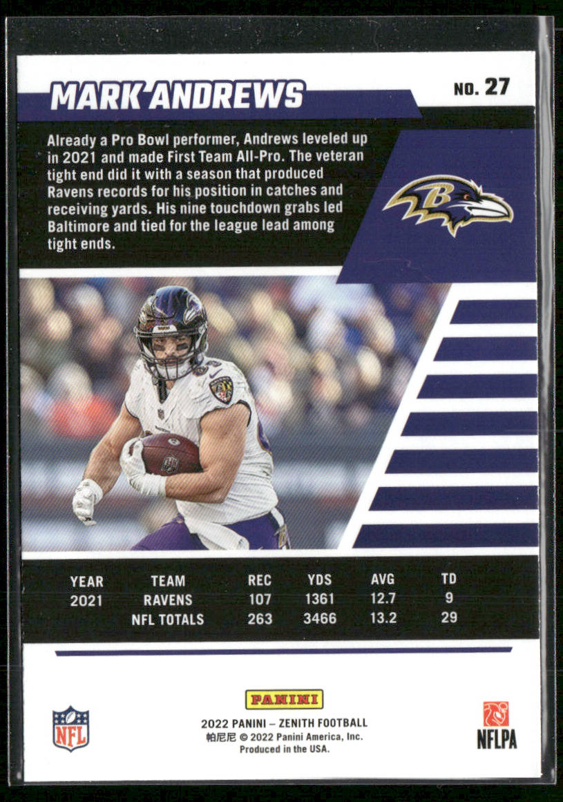 Mark Andrews 2022 Zenith Retail #27 Baltimore Ravens