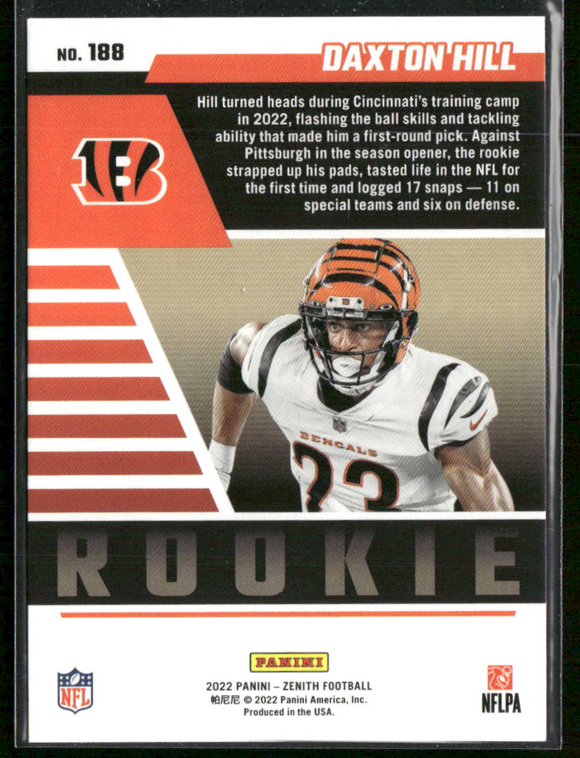 Daxton Hill 2022 Zenith Retail #188 RC Cincinnati Bengals