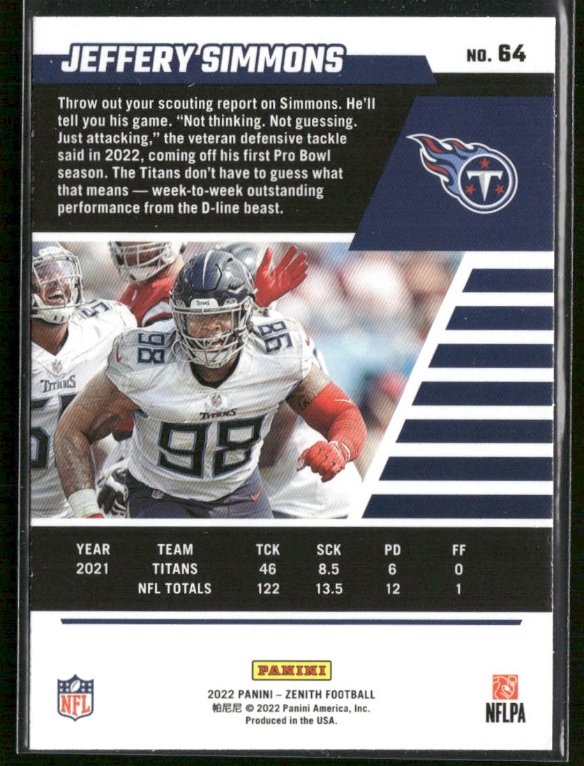 Jeffery Simmons 2022 Zenith Retail #64 Tennessee Titans