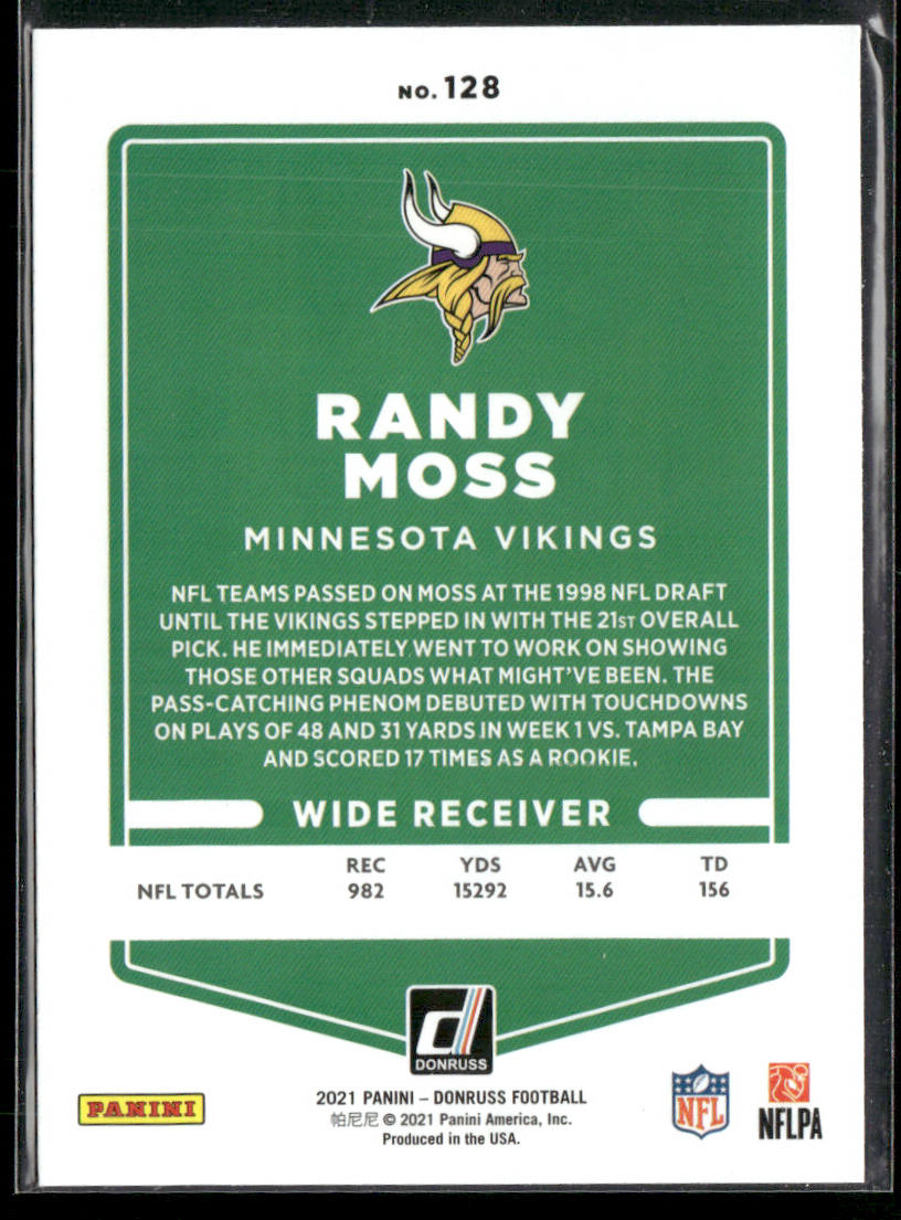 Randy Moss 2021 Donruss #128b No Helmet Minnesota Vikings