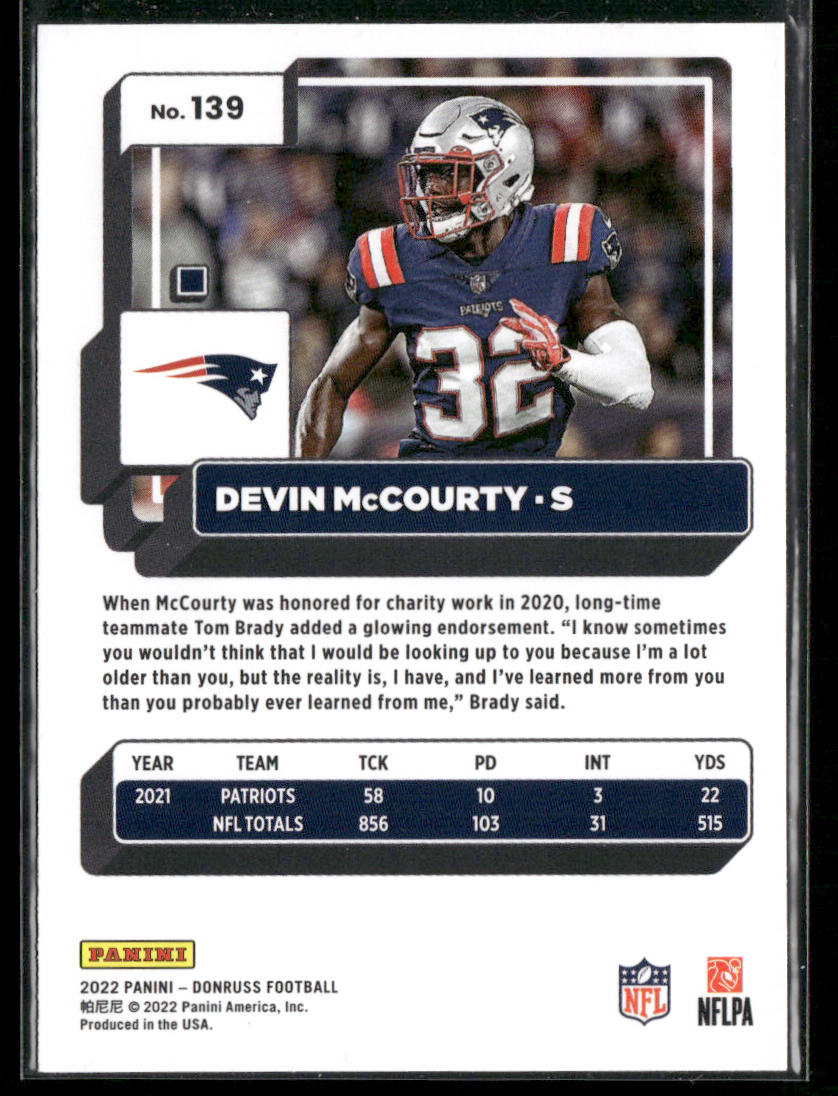 Devin McCourty 2022 Donruss #139 New England Patriots