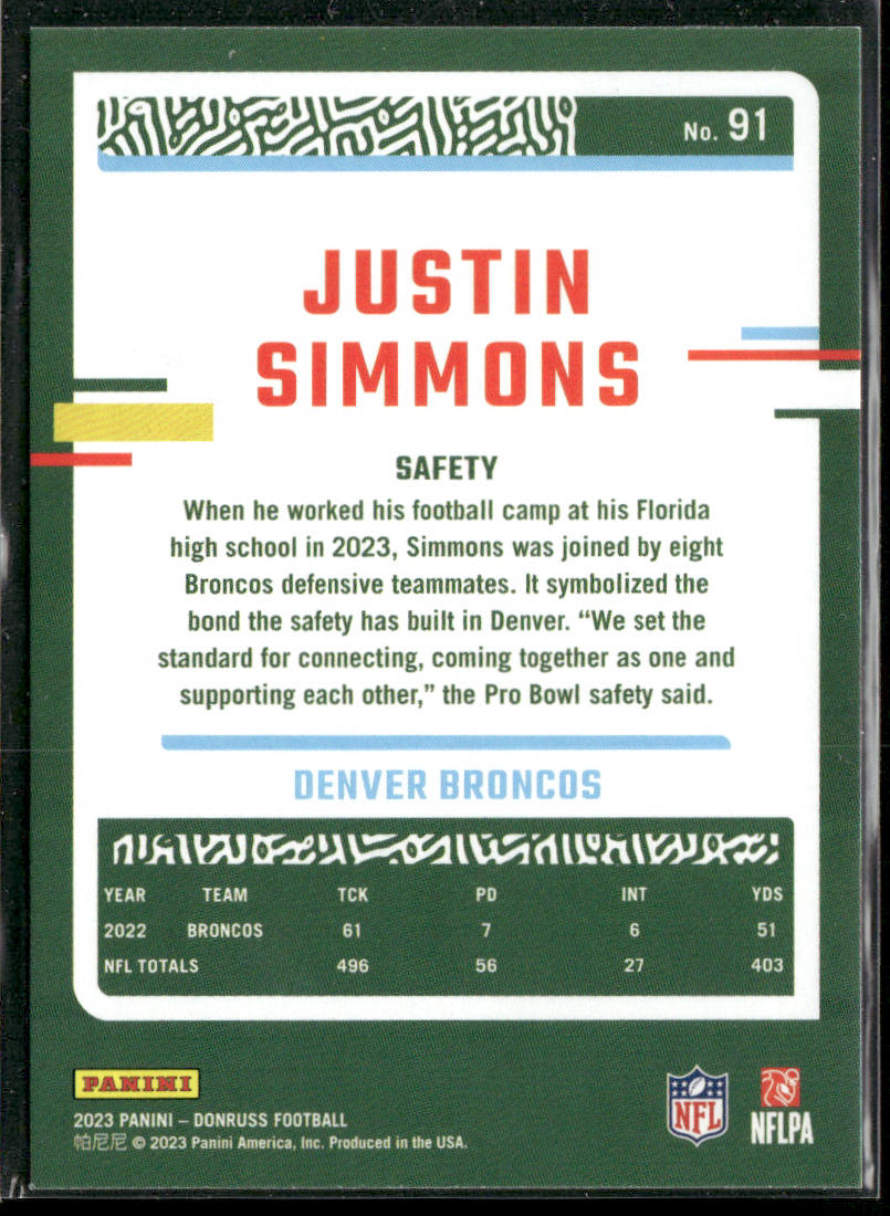 Justin Simmons 2023 Donruss #91 Denver Broncos