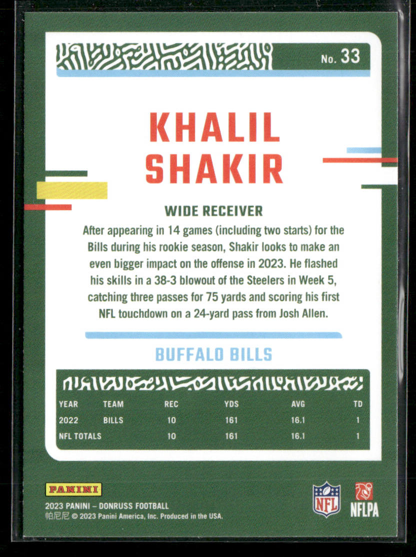Khalil Shakir 2023 Donruss #33 Buffalo Bills