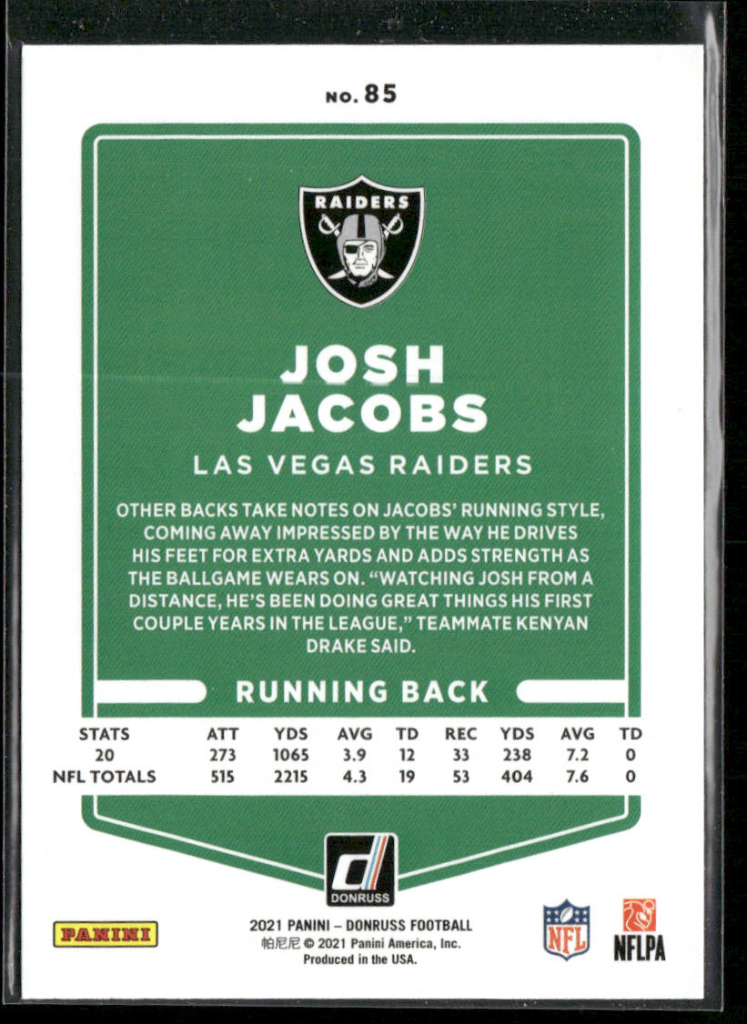 Josh Jacobs 2021 Donruss #85 Las Vegas Raiders