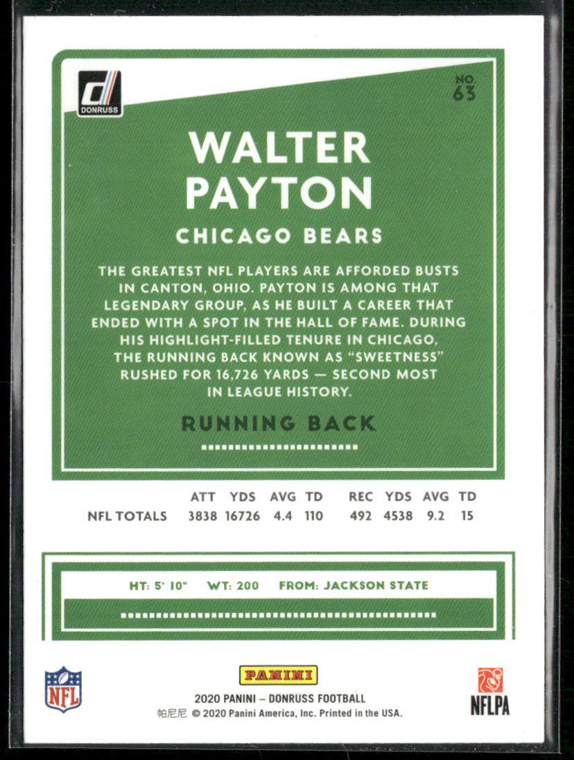 Walter Payton 2020 Donruss #63 Chicago Bears