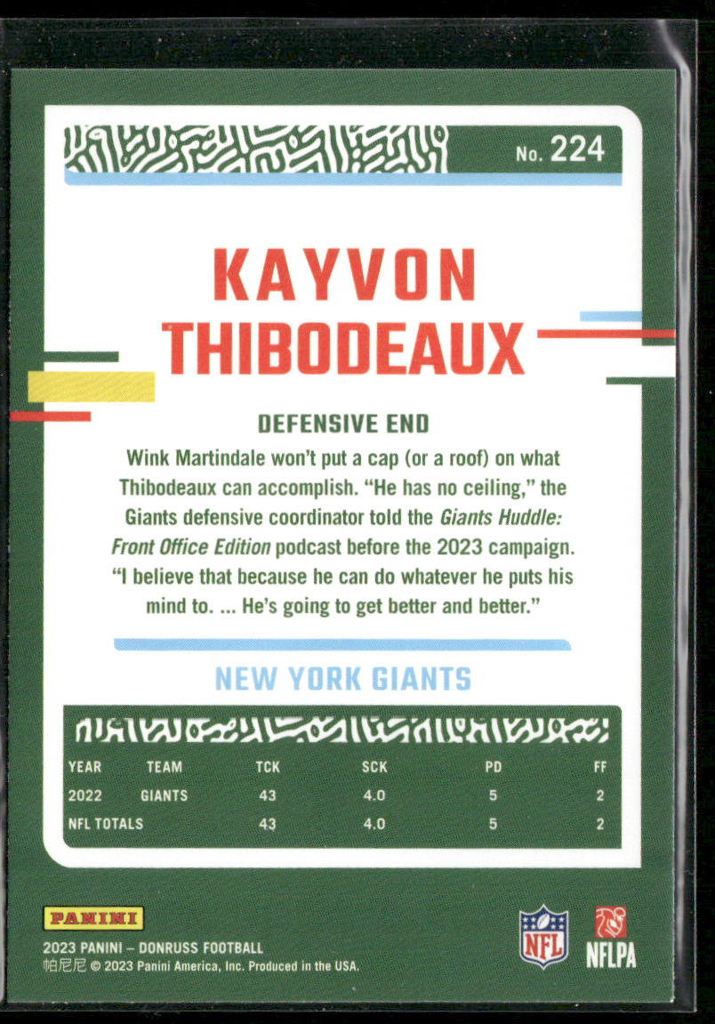 Kayvon Thibodeaux 2023 Donruss #224 New York Giants