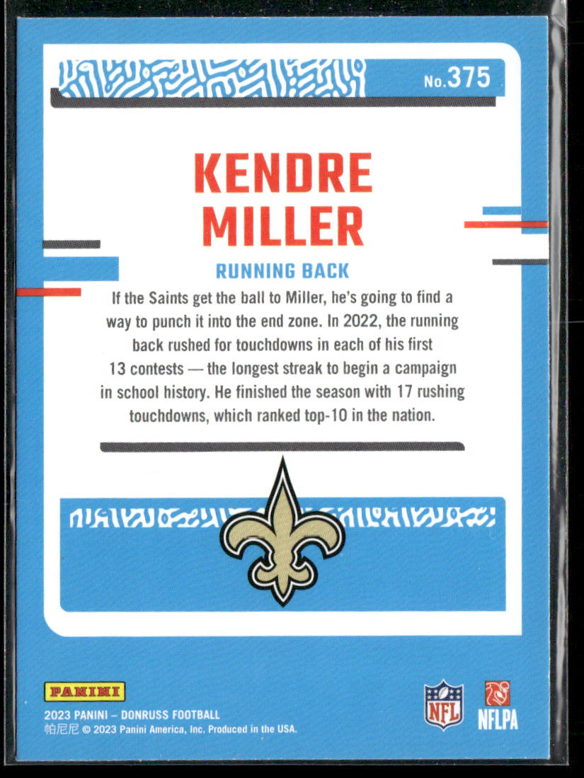 Kendre Miller 2023 Donruss #375 RC New Orleans Saints