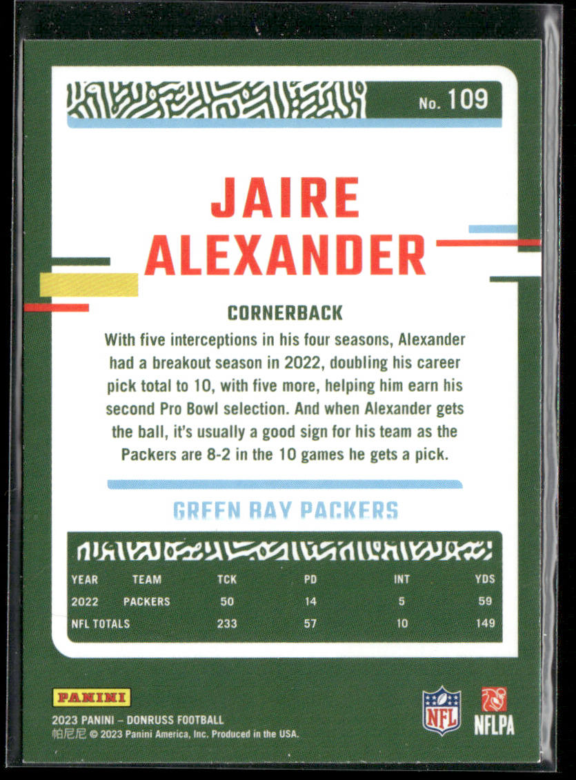 Jaire Alexander 2023 Donruss #109 Green Bay Packers