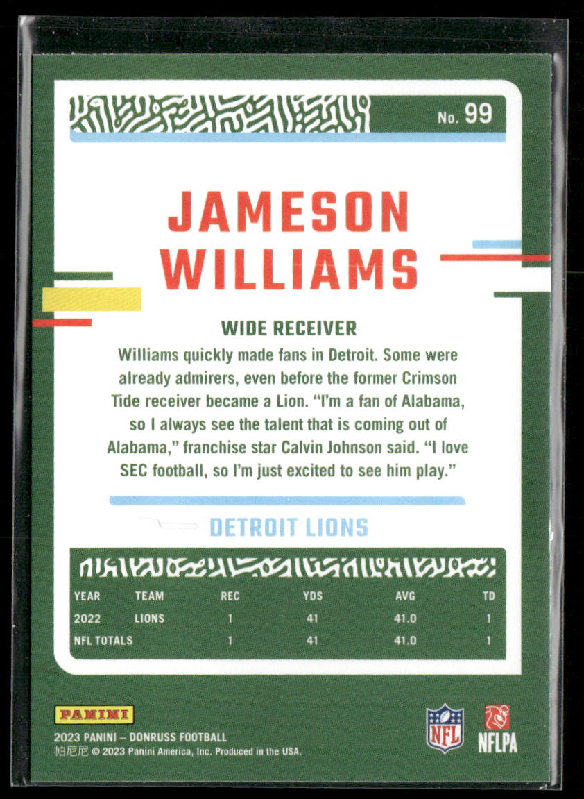 Jameson Williams 2023 Donruss #99 Detroit Lions