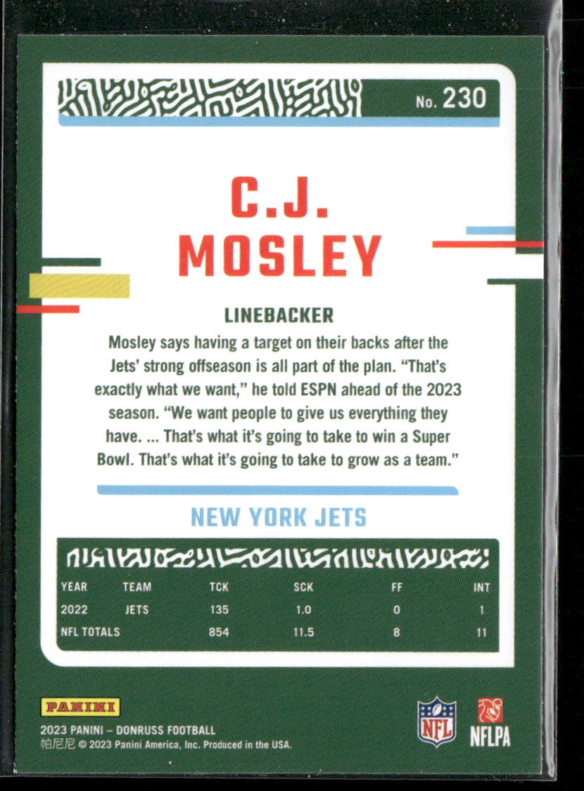 C.J. Mosley 2023 Donruss #230 New York Jets