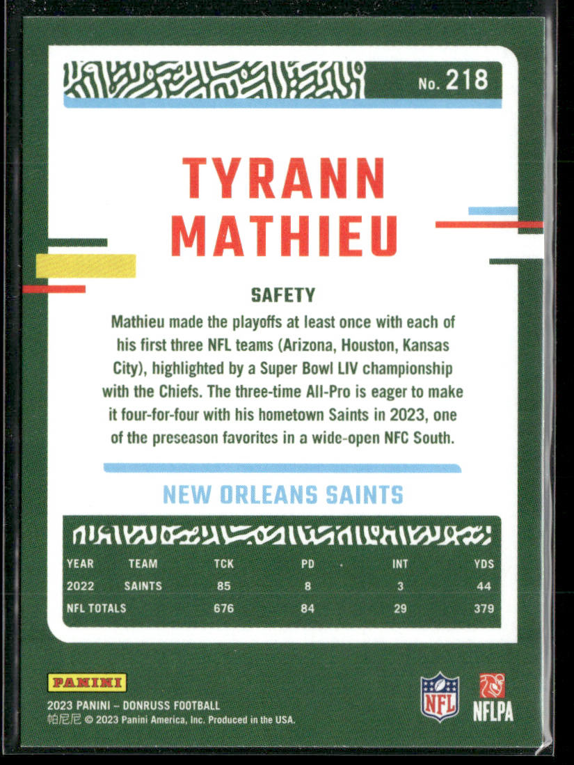 Tyrann Mathieu 2023 Donruss #218 New Orleans Saints