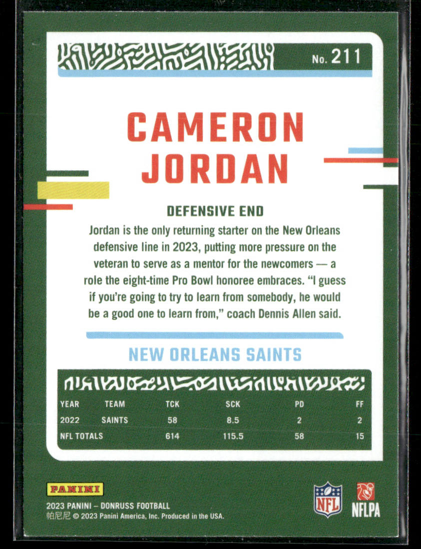 Cameron Jordan 2023 Donruss #211 New Orleans Saints