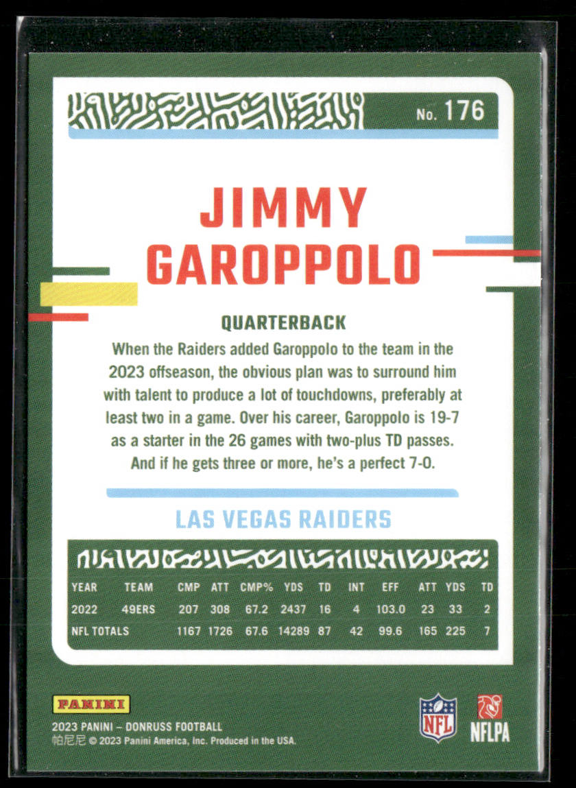 Jimmy Garoppolo 2023 Donruss #176 Las Vegas Raiders