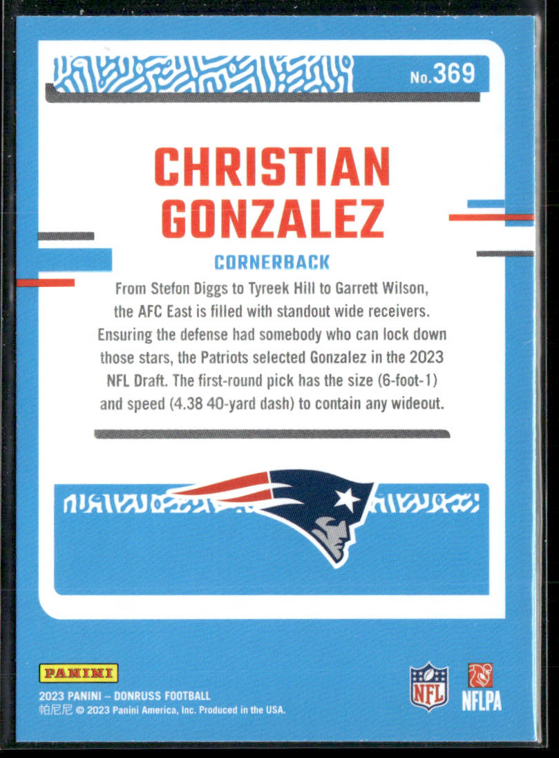 Christian Gonzalez 2023 Donruss #369 RC New England Patriots