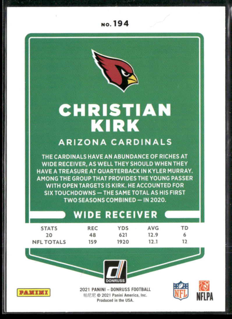 Christian Kirk 2021 Donruss #194 Arizona Cardinals