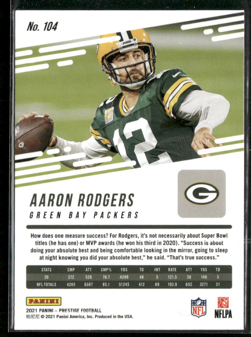 Aaron Rodgers 2021 Panini Prestige #104 Green Bay Packers