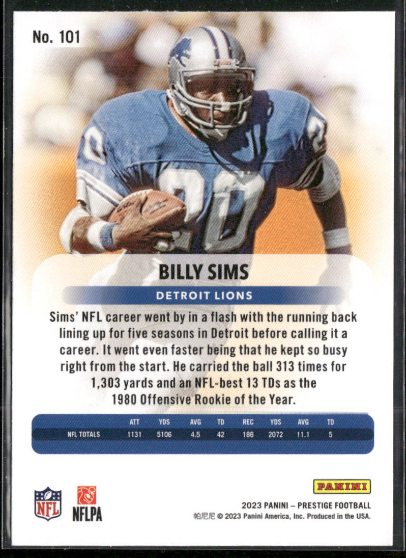 Billy Sims 2023 Panini Prestige #101 Detroit Lions