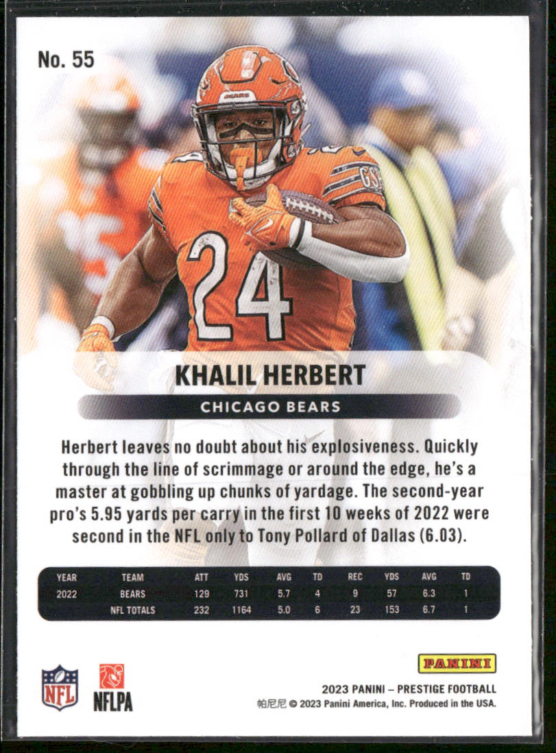 Khalil Herbert 2023 Panini Prestige #55 Chicago Bears