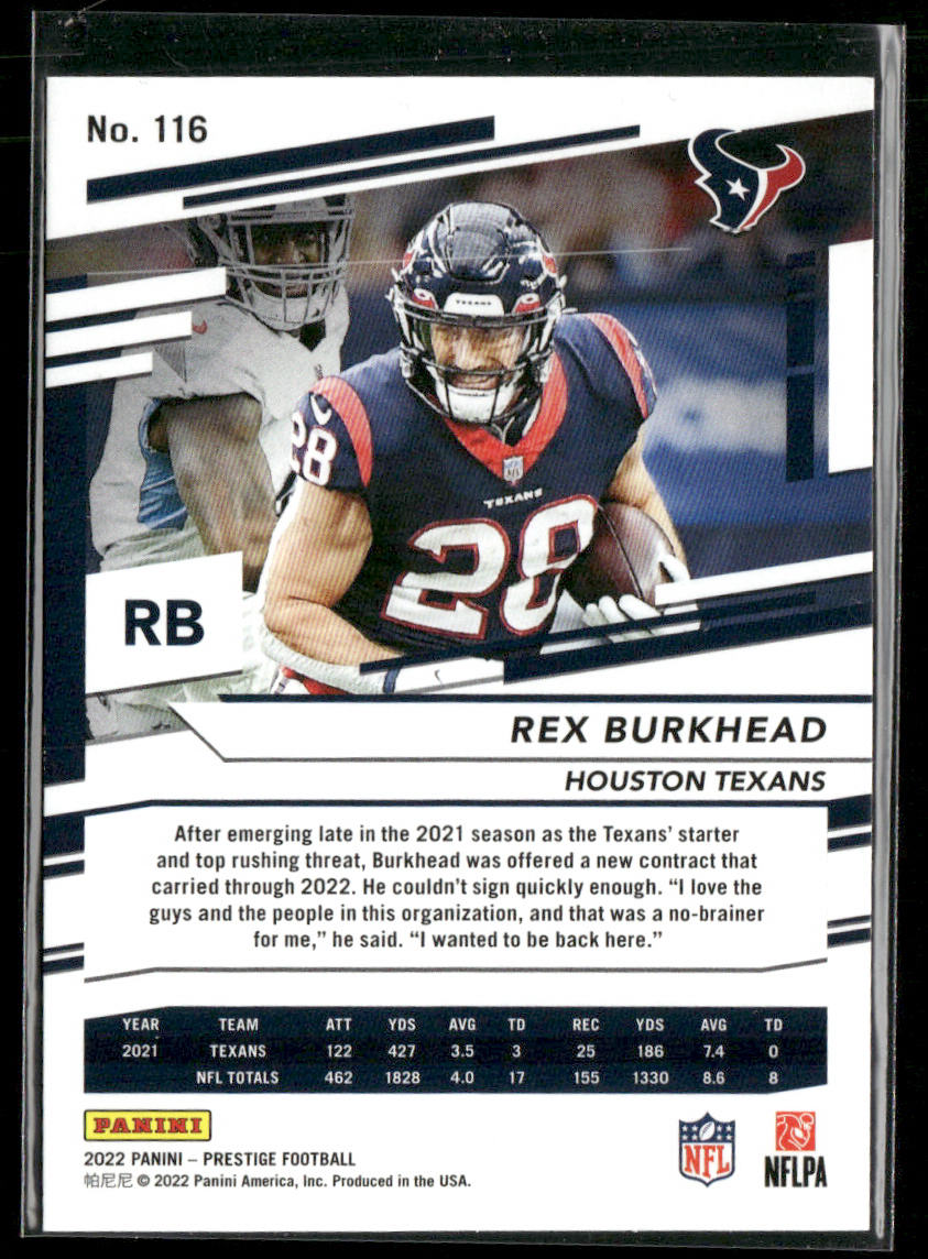 Rex Burkhead 2022 Panini Prestige #116 Houston Texans