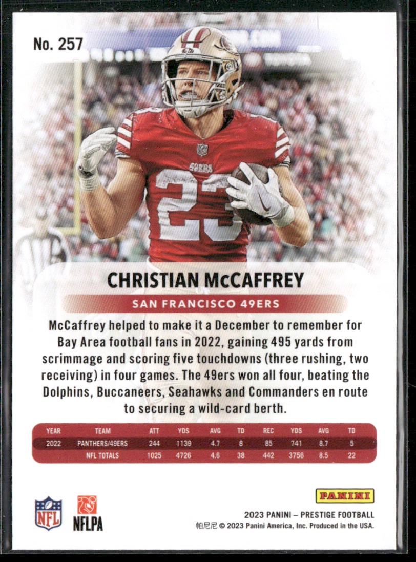 Christian McCaffrey 2023 Panini Prestige #257 San Francisco 49ers