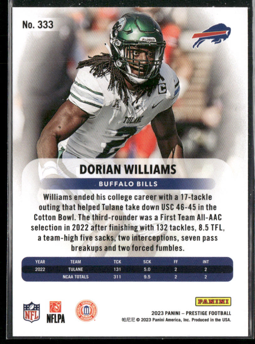 Dorian Williams 2023 Panini Prestige #333 RC Buffalo Bills
