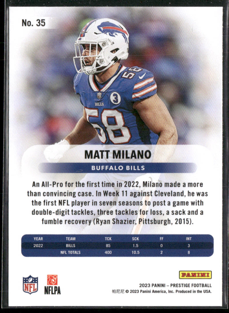 Matt Milano 2023 Panini Prestige #35 Buffalo Bills