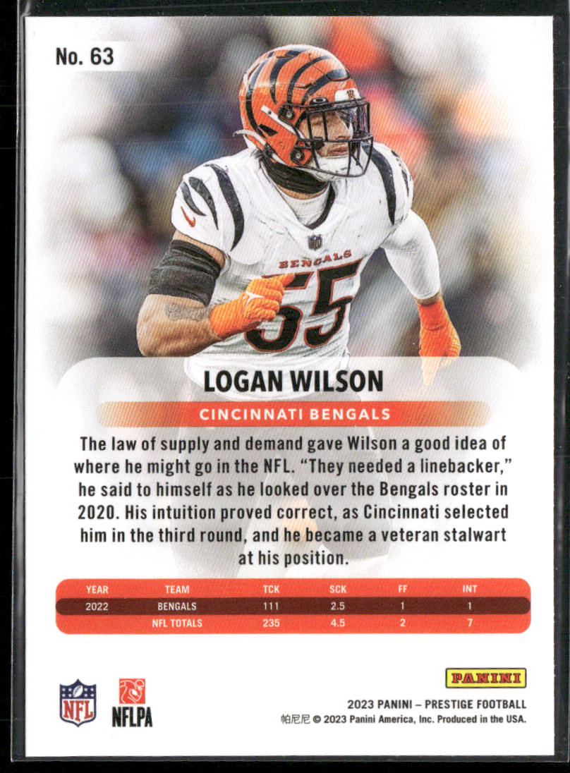 Logan Wilson 2023 Panini Prestige #63 Cincinnati Bengals