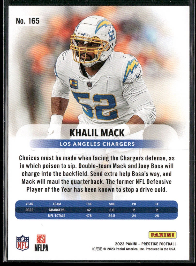 Khalil Mack 2023 Panini Prestige #165 Los Angeles Chargers