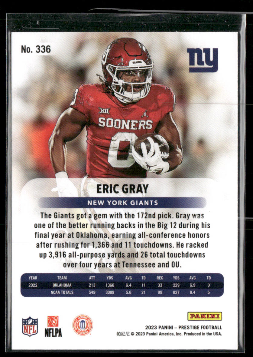 Eric Gray 2023 Panini Prestige #336 RC New York Giants