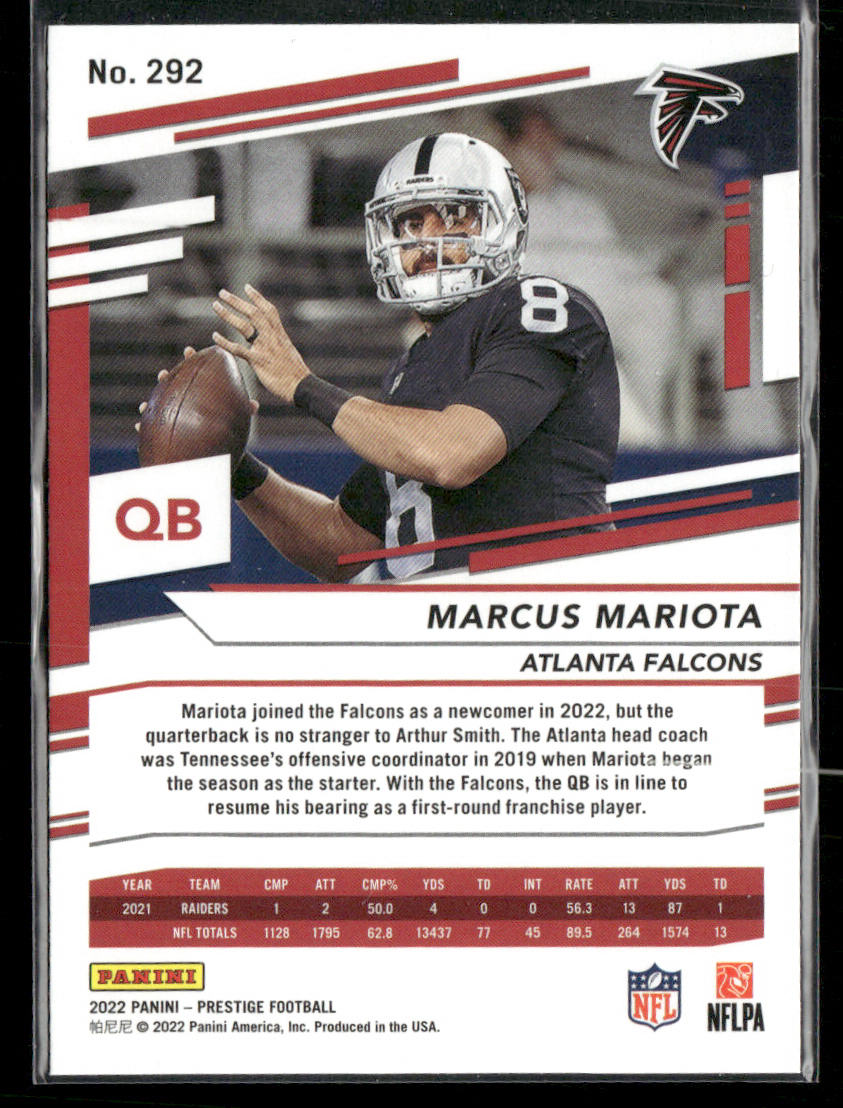 Marcus Mariota 2022 Panini Prestige #292 Atlanta Falcons
