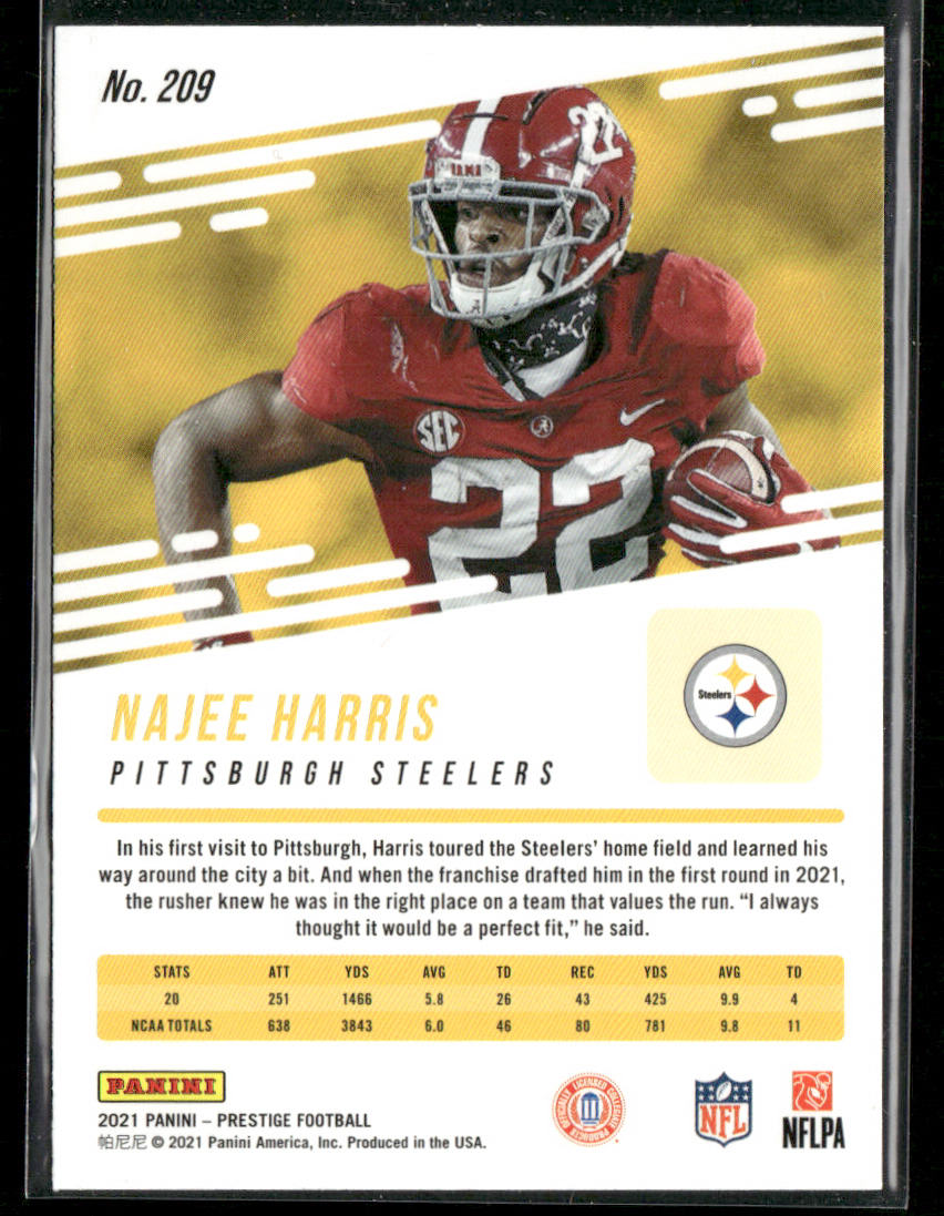 Najee Harris 2021 Panini Prestige #209 RC Pittsburgh Steelers