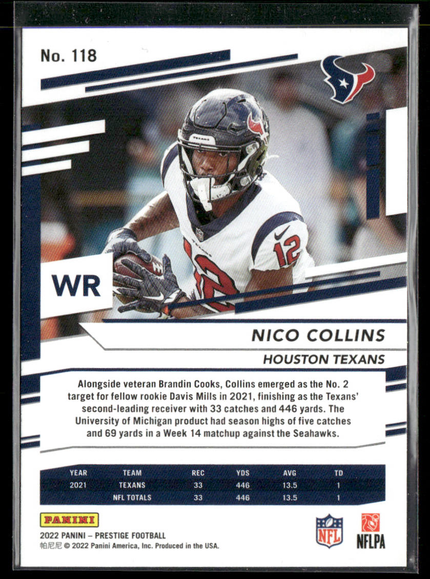 Nico Collins 2022 Panini Prestige #118 Houston Texans