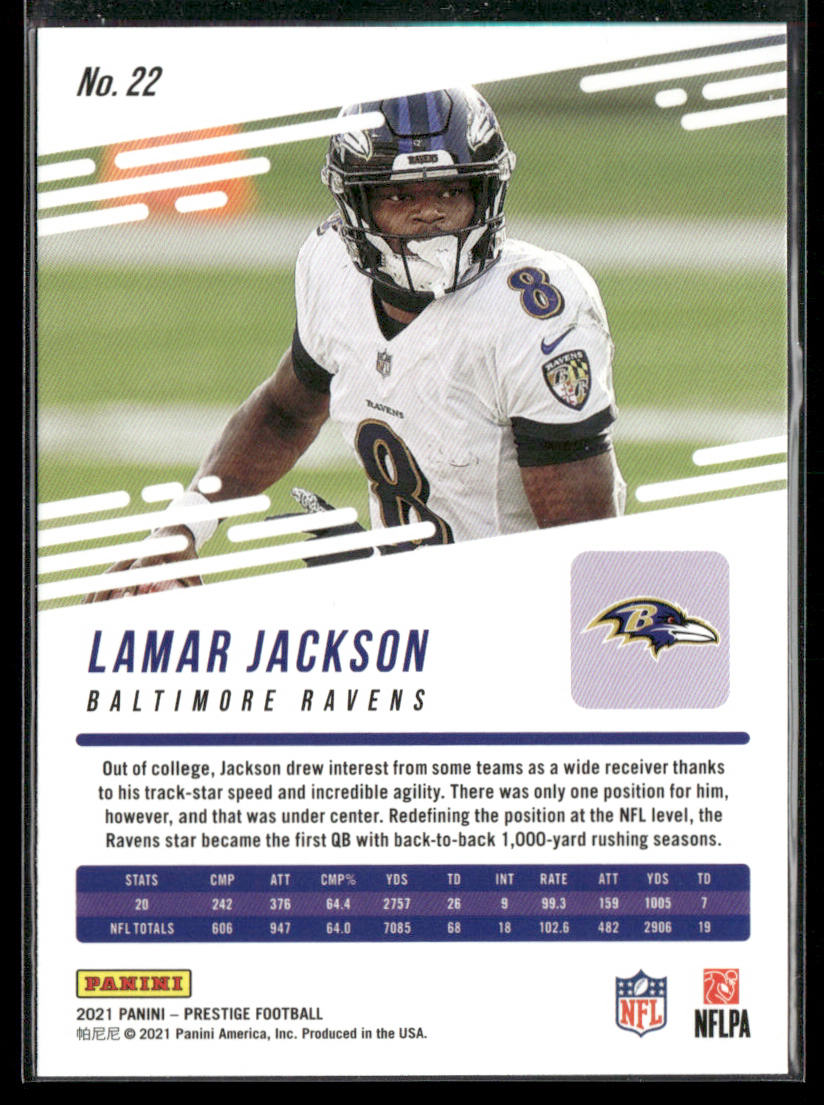 Lamar Jackson 2021 Panini Prestige #22 Baltimore Ravens