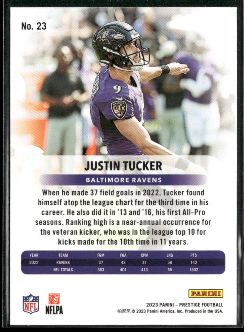 Justin Tucker 2023 Panini Prestige #23 Baltimore Ravens
