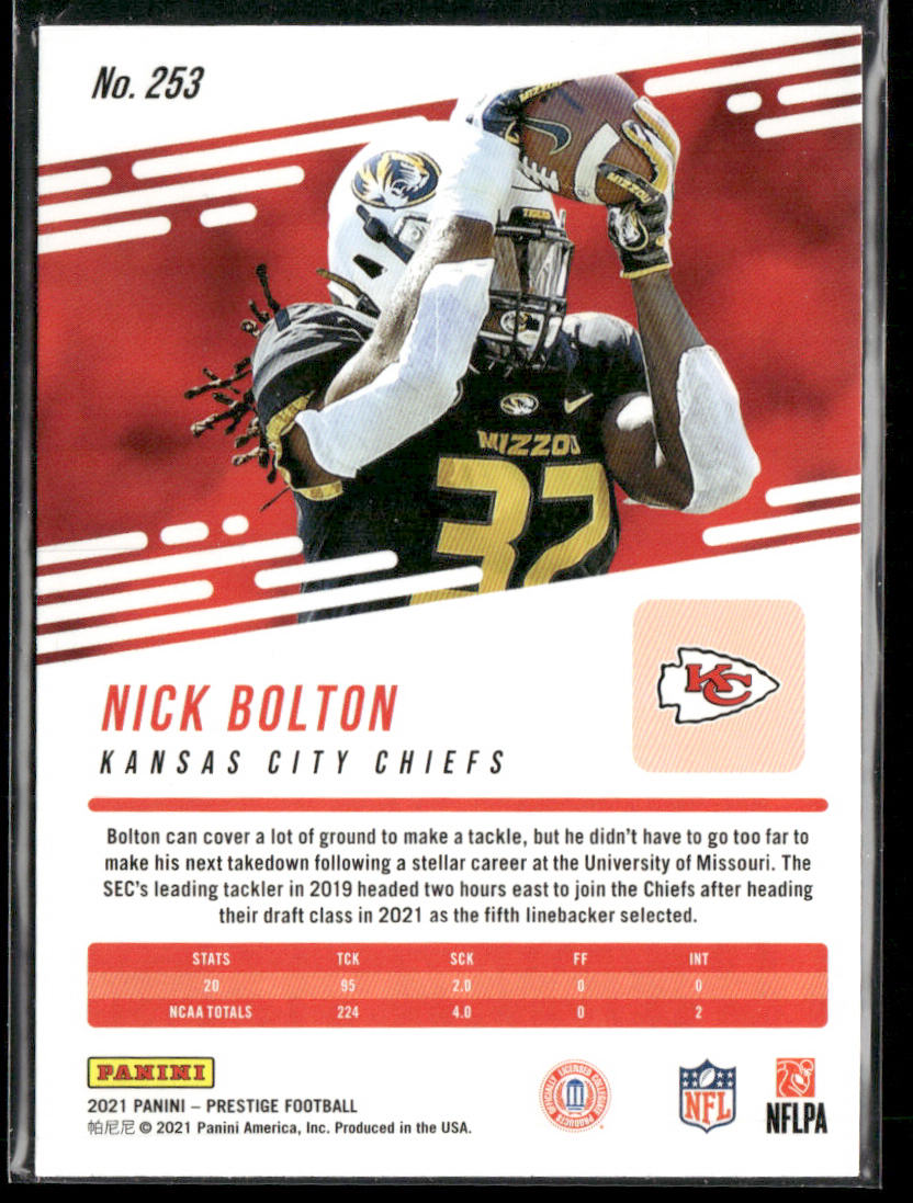 Nick Bolton 2021 Panini Prestige #253 RC Kansas City Chiefs